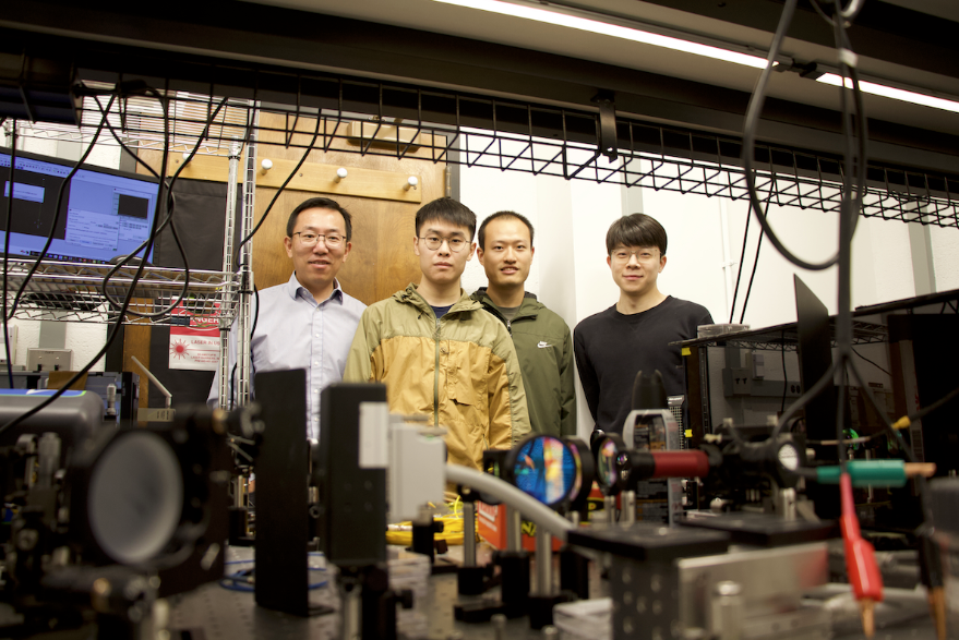 Professor Liang Feng and group members Xilin Feng, Tianwei Wu and Shuang Wu, from left. (Credit: Bella Ciervo)